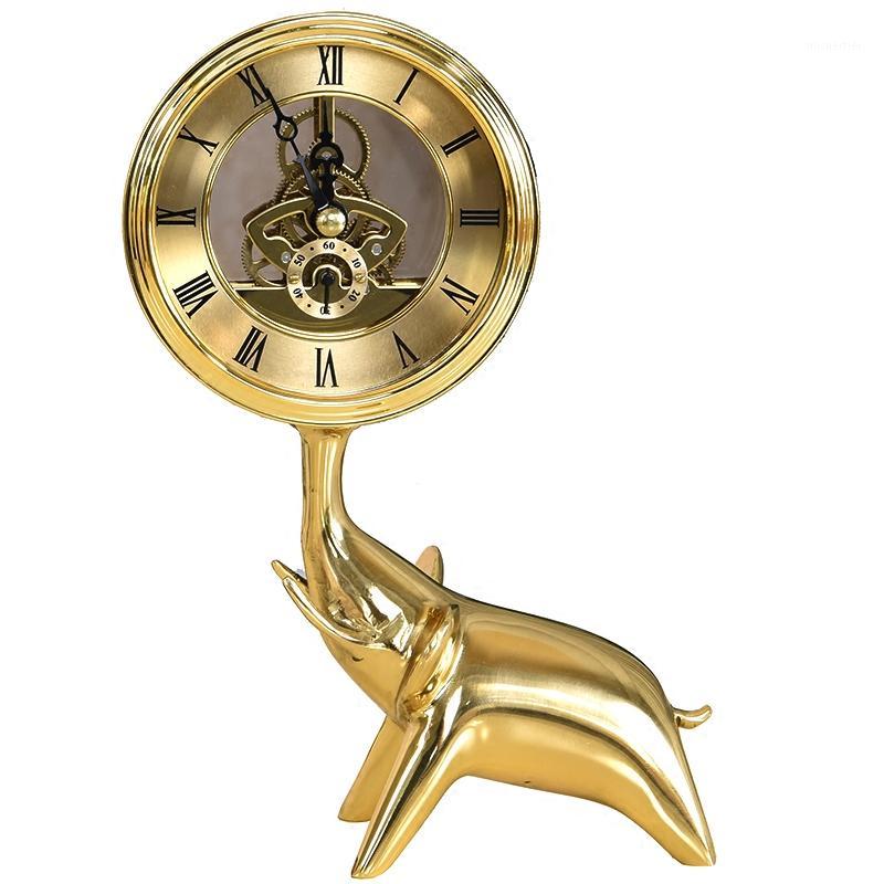 

Brass Small Elephant Exquisite Table Clock Home Decoration Italy Design Luxury Gold Bird Home Adornment Quality Bedside Clock1
