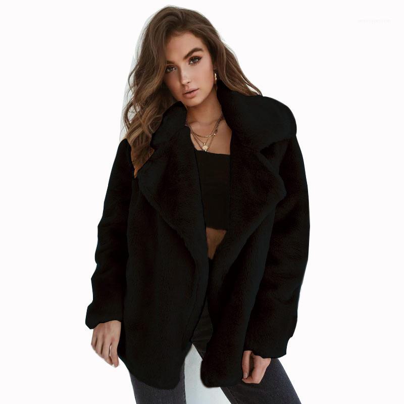 

Women Fashionable Winter Plush Coat Soft Women Sexy Fur Jackets Turn Down Collar Warm Outwear Casual Female Flannel Pink Coats1, Black