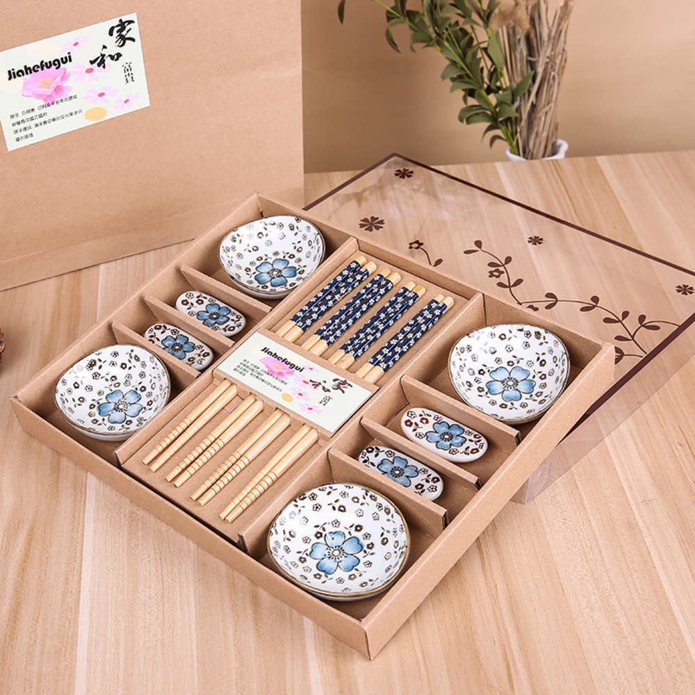 

Japanese Style Cherry Blossom Ceramic Sushi Dishes Sashimi Soysauce Dish Dinnerware Tableware Set Gift Box (12Pcs/Set