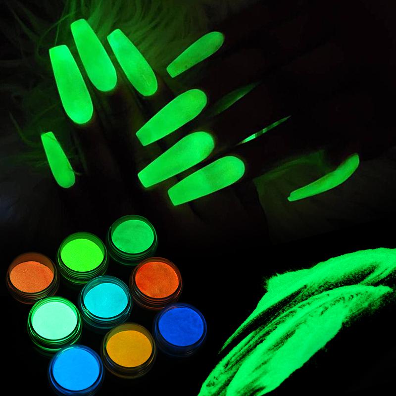 

1 Box Glow In Dark Glitters Nail Powder Pigment Pink/Blue/Orange Colorful Luminous Sequins Nail Art Decorations