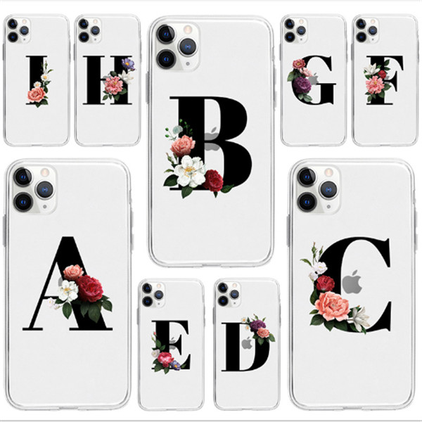 

English Letters case for 12mini 12 pro max Protective Cover Transparent Soft Shell IPhone11promax Mobile Phone Case for samsung, Message color for a-z
