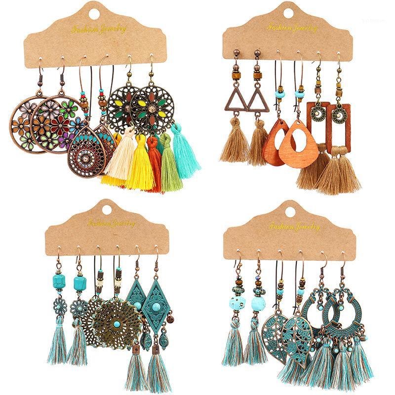 

Multiple Vintage Ethnic Dangle Drop Earrings for Women Female Boho Colorful Tassel Big Round Leaf Earrings Set Jewelry Gifts1