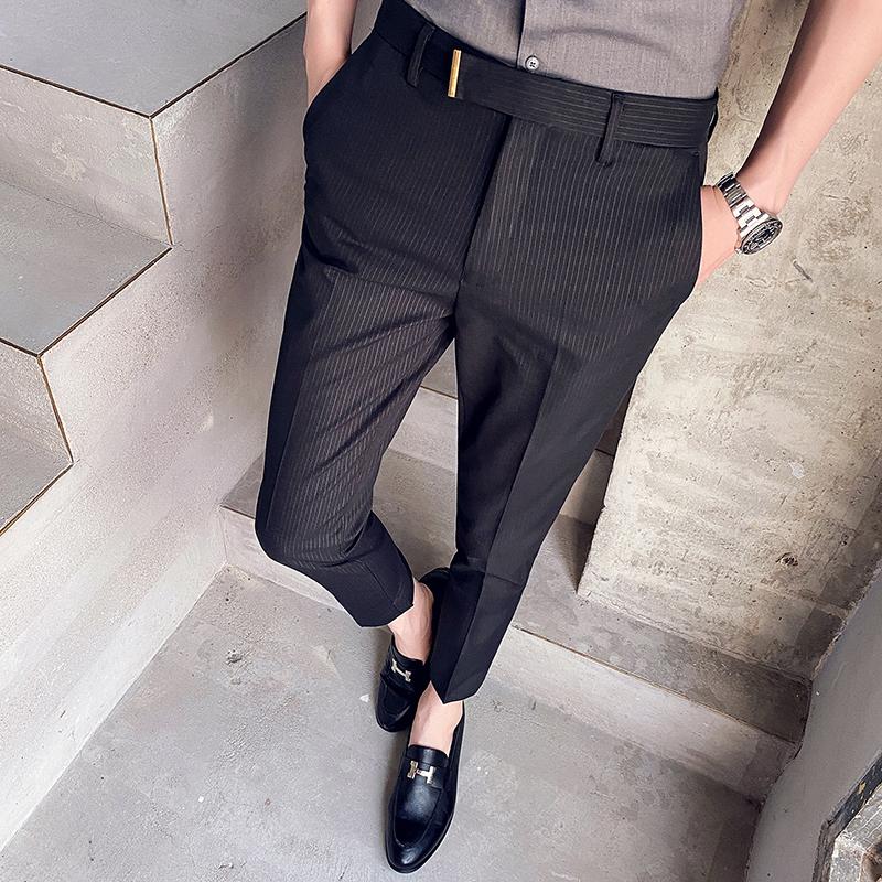 

Summer Striped Business Dress Pants Menwedding Formal Pants Streetwear Casual Office Social Trousers Men Casual Slim, Black
