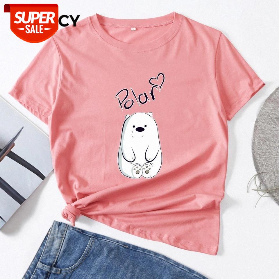

JFUNCY Oversize 100% Cotton Women T Shirts Cute Polar Bear Printed Tshirt Summer Harajuku Female T-shirt Vogue Woman Tops 2020 #569Q, White
