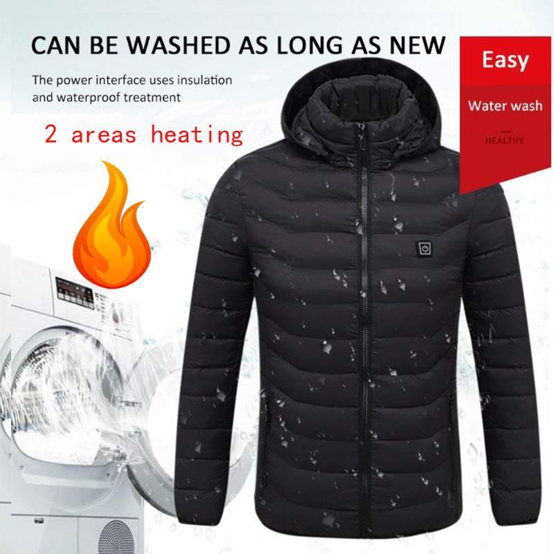 

2 Places USB Heating Jacket Autumn Winter Women Men Waterproof Heated Vest Outdoor Hiking Camping Themal Warm Heated Clothing1, Black