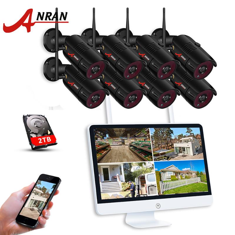 

New ANRAN P2P 8CH 15 Inch LCD Monitor NVR 2.0MP 36IR Outdoor 1080P Night Video IP Wireless Camera Security System 1/2/3TB HDD