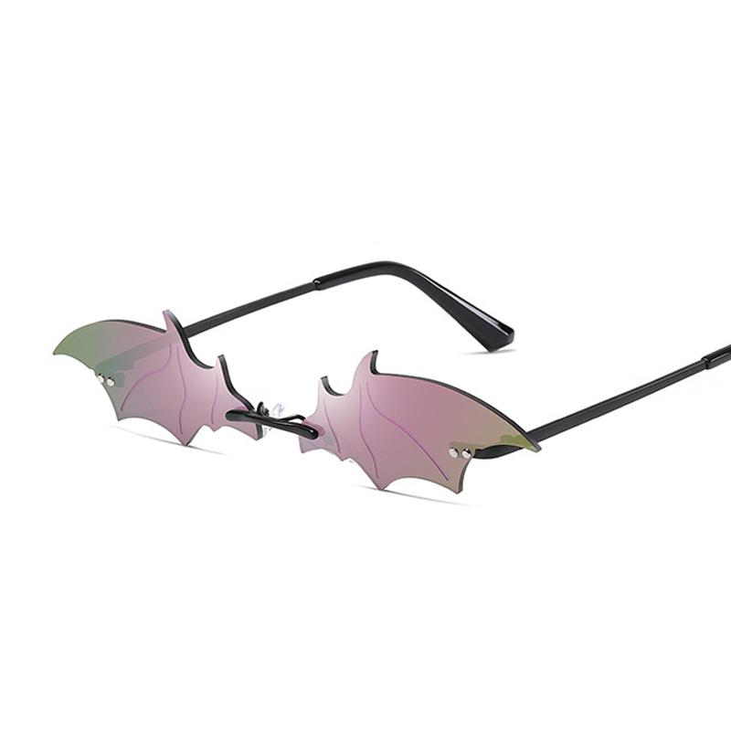 

Rimless Bat Sunglasses Women Designer Fashion Small Sun Glasses Female Vintage Black Purple Clear Mirror Oculos