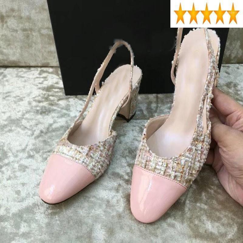 

Summer Casual Pink 2021 Round Toe Ankle Strap Thick Shoes Woman Slingbacks Party Wedding Lady High Heel Sandals1