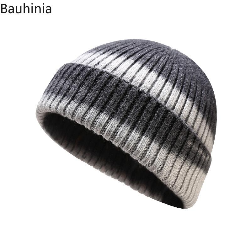 

Bauhinia Fashion Unisex Beanie For Autumn Winter Tie-dye Ribbed Knitted Hat Soft Hip Hop Melon Cap Men Cuffed Skullcap Bonnet