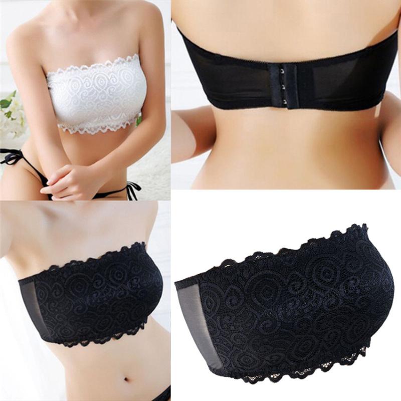 

2020 Fashion Women's underwear Sexy Lace Casual Crop Top Strapless Seamless Solid Padded Bras Bralette Ladies femme Bra, Black