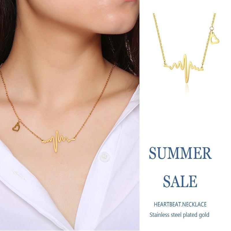 

Women Heartbeat Necklace in Stainless Steel Golden Minimalist Jewelry