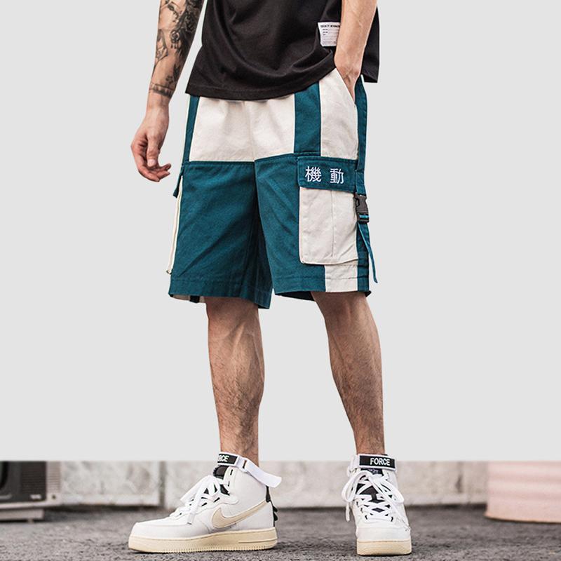

2020 Harajuku Color Block Summer Shorts Men Multi Pockets Mens Hip Hop Cargo Short Streetwear Casual Cargo Shorts Men, Blue