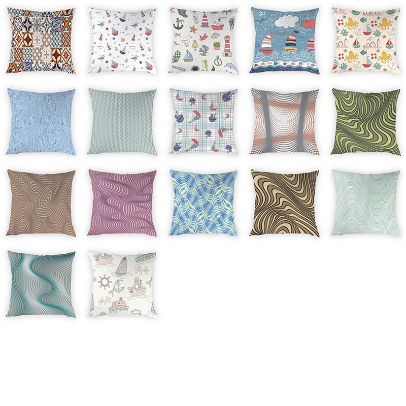 

Printing Cushion Cover Decorative Pillowcases Geometric Stripes Ripple Pattern Peach Skin Home Decoration 45x45, Style-1