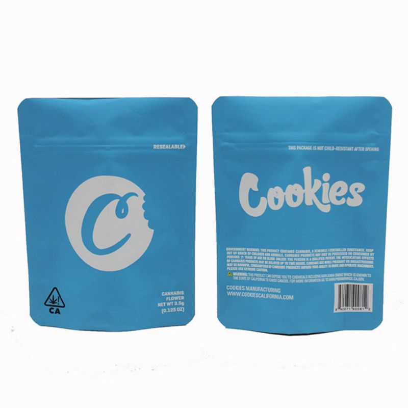 

NET WT3.5G 0.125oz Tobacco tactile film self-supporting Blue Cookies Zipper Smell Proof Bags Packaging Stand Up Pouches Child Proof