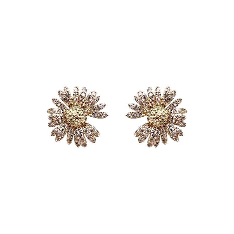 

Stud Fashion Daisy Zircon Earrings Mesh Red Simple Flower