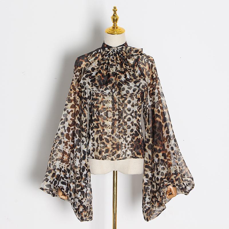 

EWQ] O Neck Lantern Long Sleeve Chiffon Blouse Female Multicolor Trendy Clothing 2021 Spring Bowknot Perspective Shirt Women, Black