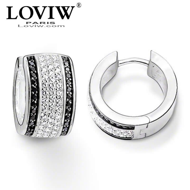 

Creole Hinged Hoop Earrings black & white zircon Style new Fashion Good Jewerly For Women Gift silver-plate