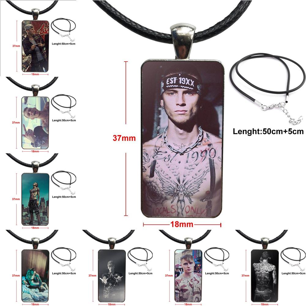 

Machine Gun Mgk For Girls Wholesale Fashion Glass Cabochon Pendant Rectangle Necklace Choker Necklace Jewelry