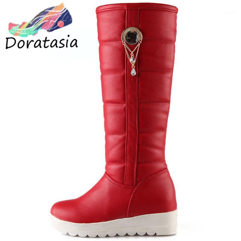 

DORATASIA women Solid Slip On Platform Mid Calf Shoes Stylish Luxucy Height Increasingwinter Boots Women Waterproof Snow Boots1, Black