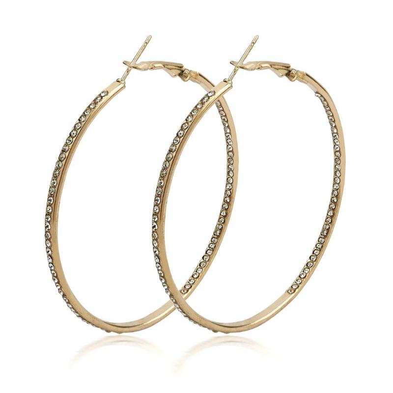 

Tready Alloy Rhinestones Hoop Earrings For Women Jewelry Golden Silver Color Big Circle Statement Gems Earrings 55mm UKEN