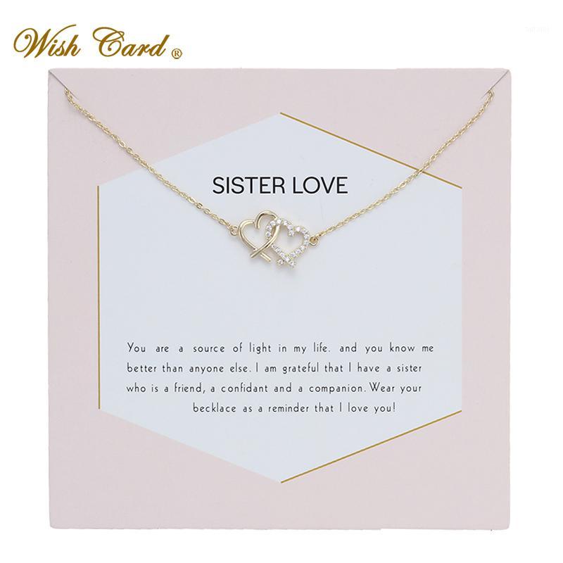 

Wish Card Two Heart Sister Love Gold Chian Necklace Copper Pendant Card Gift Memory Wedding Necklace Dropshipping EY60011
