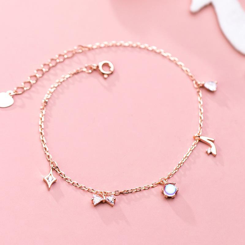 

100% Solid 925 Sterling Silver Korean Fashion Jewelry Inlaid Crystal Bow Shaped Bracelet For Women Lady Daughter Party Gift1