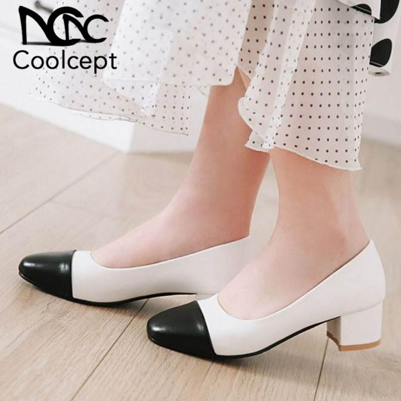 

CoolCept Office Ladies Pumps Hot Sale Spring Party High Heel Shoes Woman Wedding Mixed Color Square Toe Casual Pumps Size 32-45, Beige