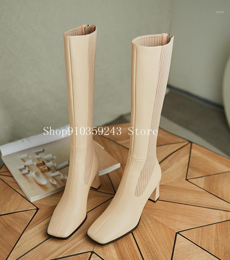 

2020 women's leather cowhide fall/winter trendy knight boots1, Beige