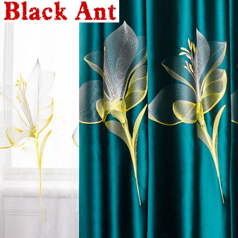 

Window Blinds Drapes Lily Embroidered Sheer Curtains Tulle For Living Room Bedroom 95% Physical Blackout Grommet Top 1pc X-ZH449, Lily tulle