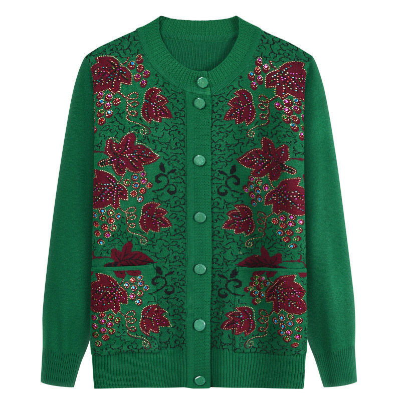 

Older Women Spring Jacket Around Neck Grandma Loosely Cardigan Women's Sweater Casual Tops R716 Zu6i, Red wine