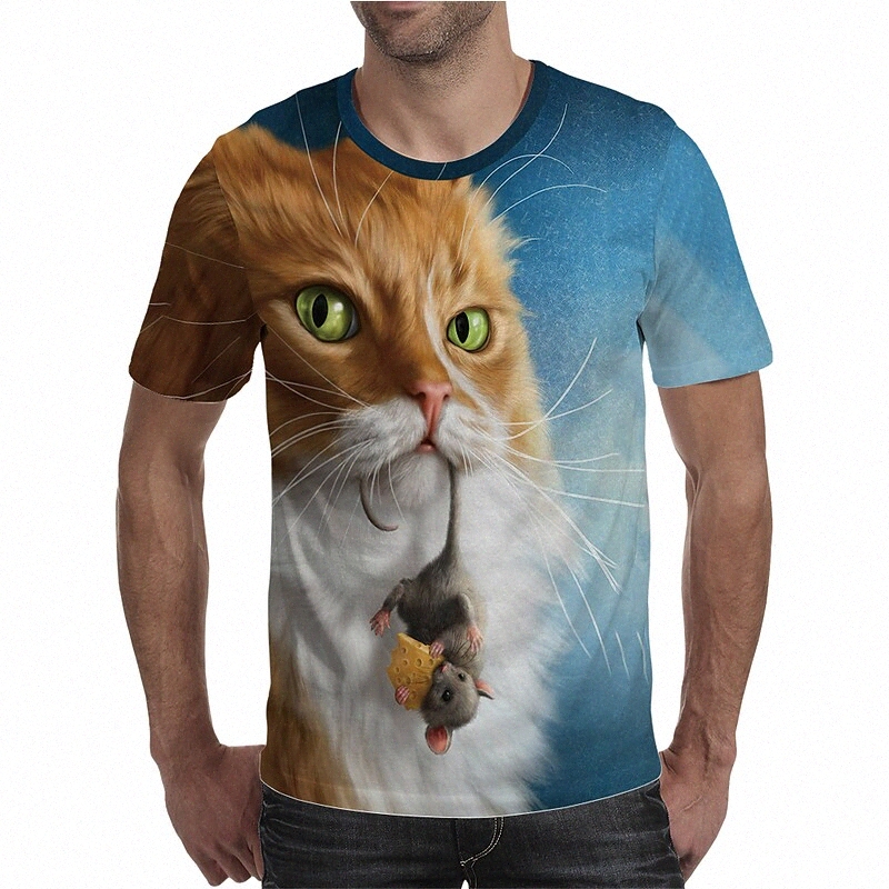 Men's T shirt Shirt 3D Print Graphic Animal Plus Size Round Neck Daily Holiday Print Short Sleeve Tops Elegant Exaggerated Blue c0Jt#