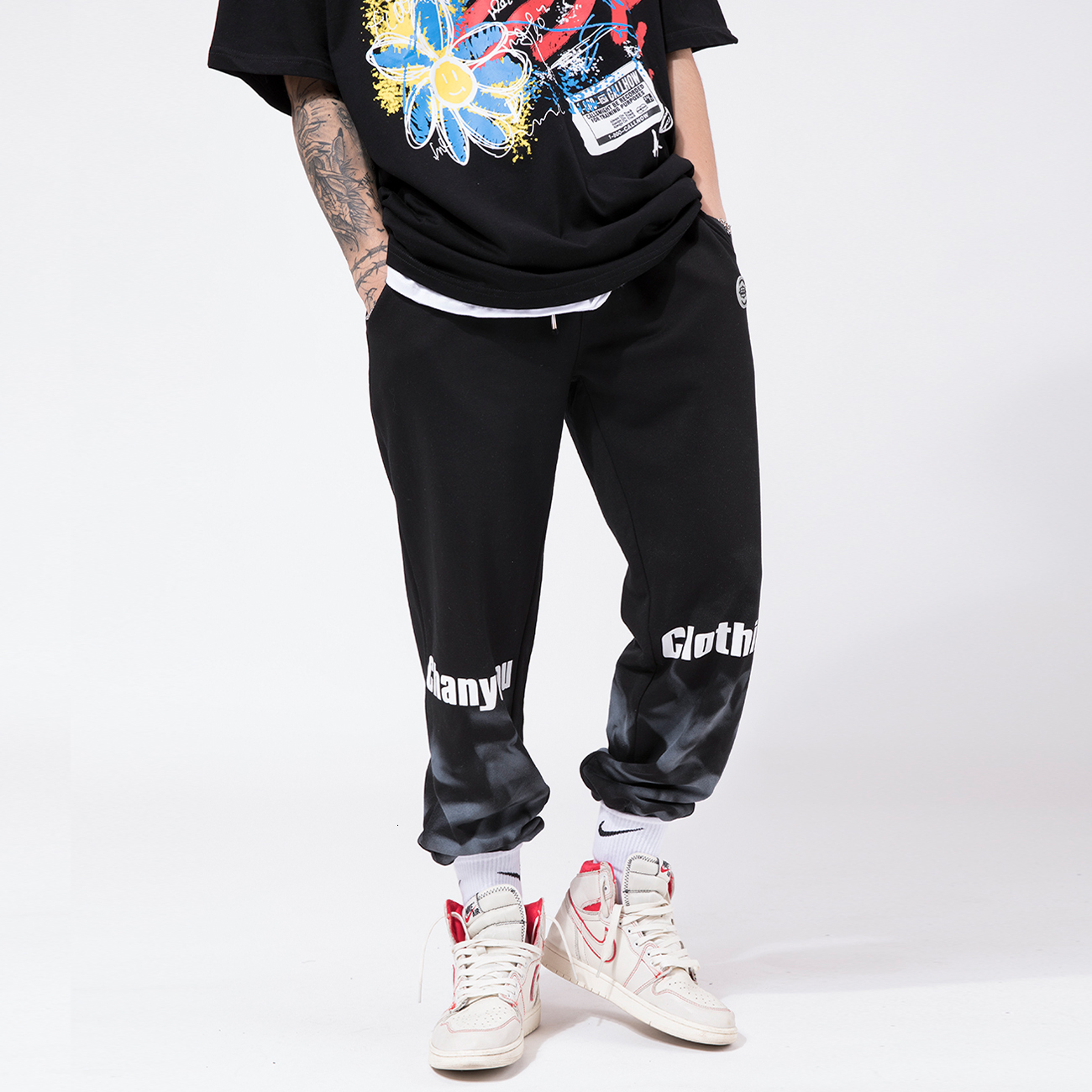 

2021 New Hip Hop Streetwear Harem Pants Autumn Loose Personalized Color Block Casual Sweatpants Fashion Cotton Joggers Mens Trousers C0ph, Black