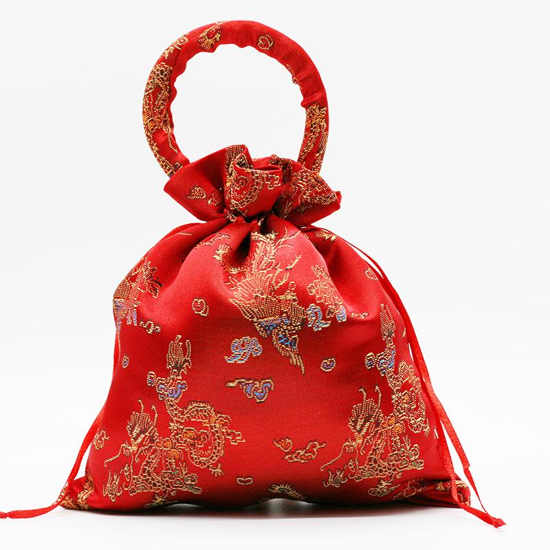 

10pcs Tote Chinese Silk Satin Favor Bags with Handle Drawstring Gift Pouch Wedding Party Candy Chocolate Handbag Coin Purse