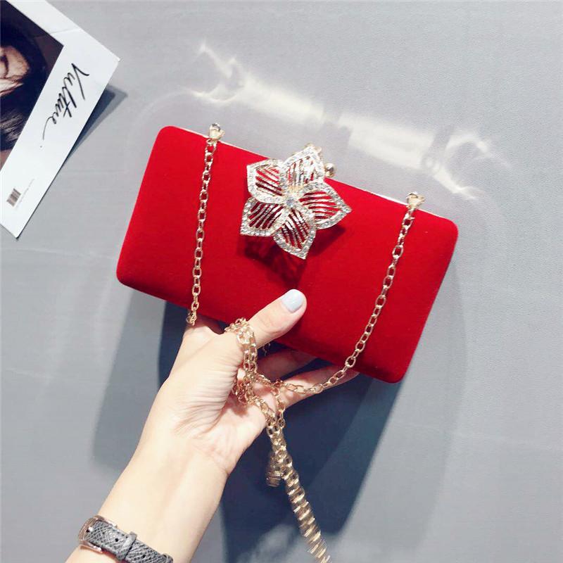 

Top Quallity Red Velour Evening Clutch Bags Women Flower Velvet Handbags Chain Shoulder Bag For Bridal/bridesmaid Bag Purse, Black