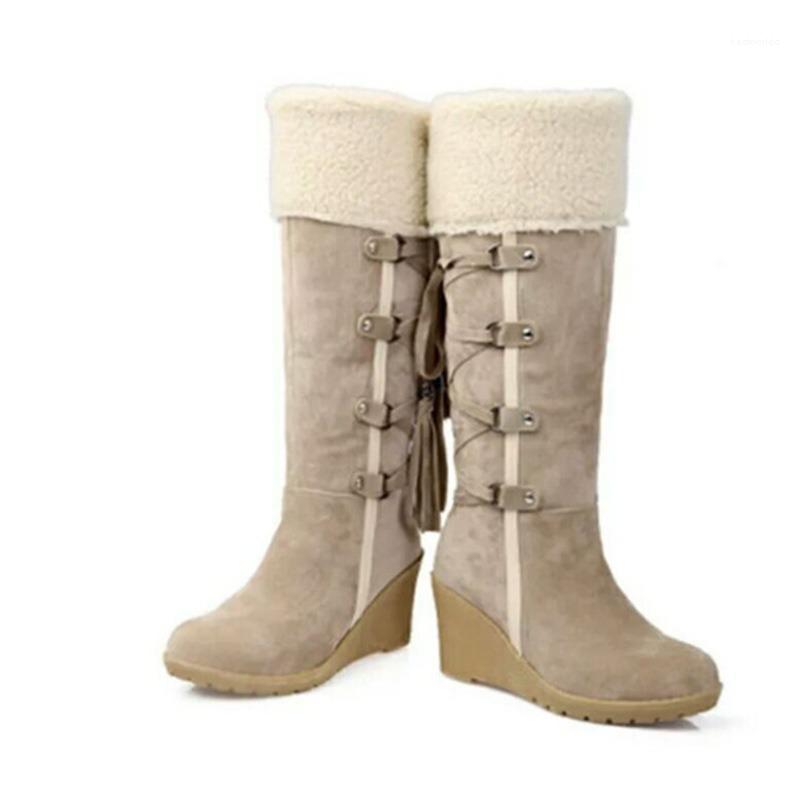 

2020 New Hot Women Boots Autumn Flock Winter Ladies Fashion Snow Boots Shoes Thigh High Suede Mid-Calf big size 35-431, Beige