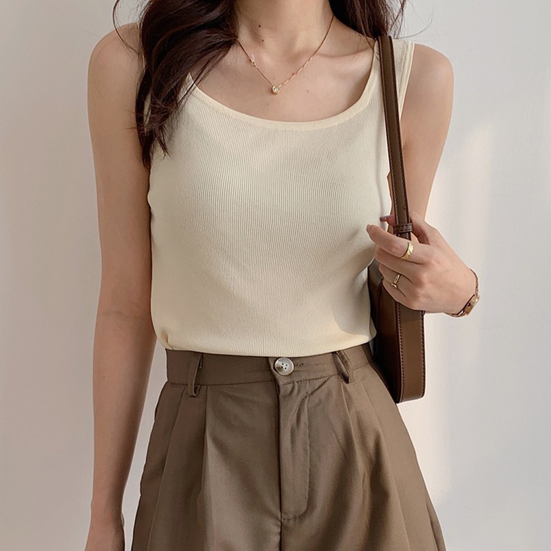 

2021 New Small solid summer u-bottom female blouse wear off and in with thin sexy vest X8XL, Apricot