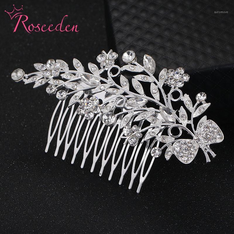 

Wholesale wedding hair jewelry flower Bridal Hair comb Women's Crystal Rhinestones Flower Style Pieces Tiara RE8901