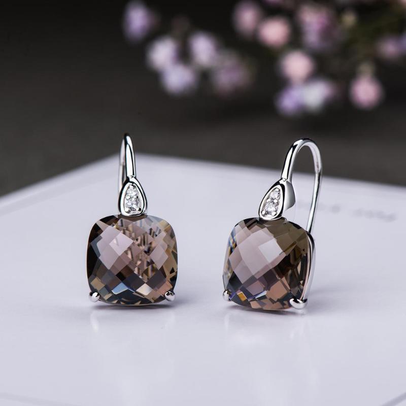 

Created Gemstone Emerald green Crystal Amethyst Smoky Quartz Earrings Sterling 925 Silver Fine Jewelry For Women wholesale