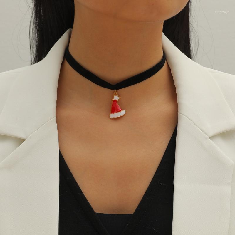 

Classic Merry Christmas Gift White Lace Black Velvet Necklace Pendants Lovely Christmas Hat Jewelry For Women and Girl1