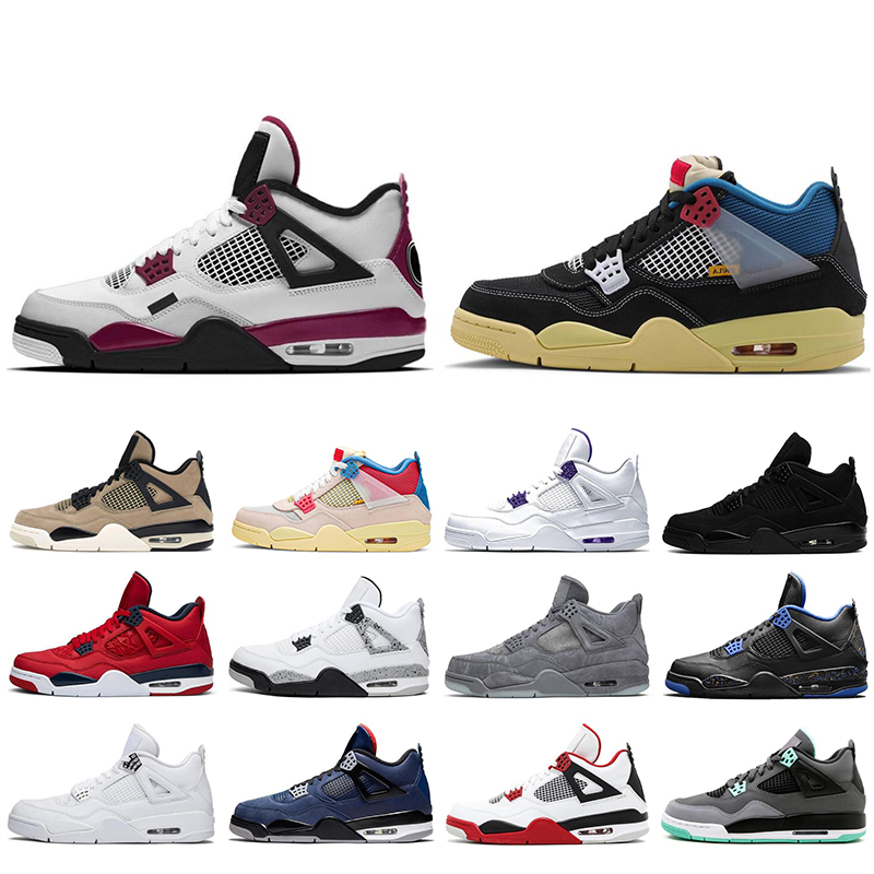 

New arrival 4 4s Mens Basketball Shoes Guava Ice Union Bred Wins Fossil Metallic Purple Royalty Fire Red outdoor shoes Sports sneakers 7-13, Black cat