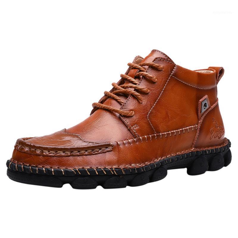 

SAGACE Men's casual lace ankle boots leather fashion flat business shoes round head non-slip high-top leather men's shoes1, Brown
