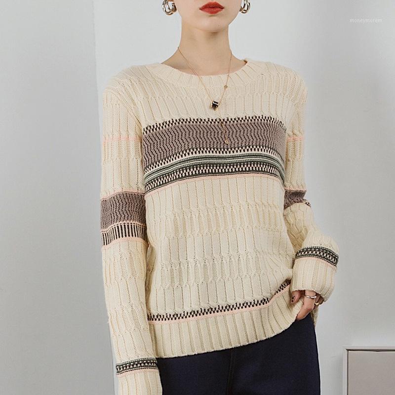 

Wool Women Sweater Patchwork Round Neck Women's Sweater1, Beige