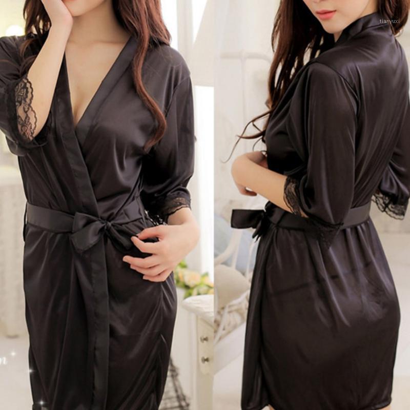 

Women's Sleepwear Wholesale- Womens Sexy Lingerie Nightwear Robe Nightdress Silk Nightgown One Piece Lace Night 1, White