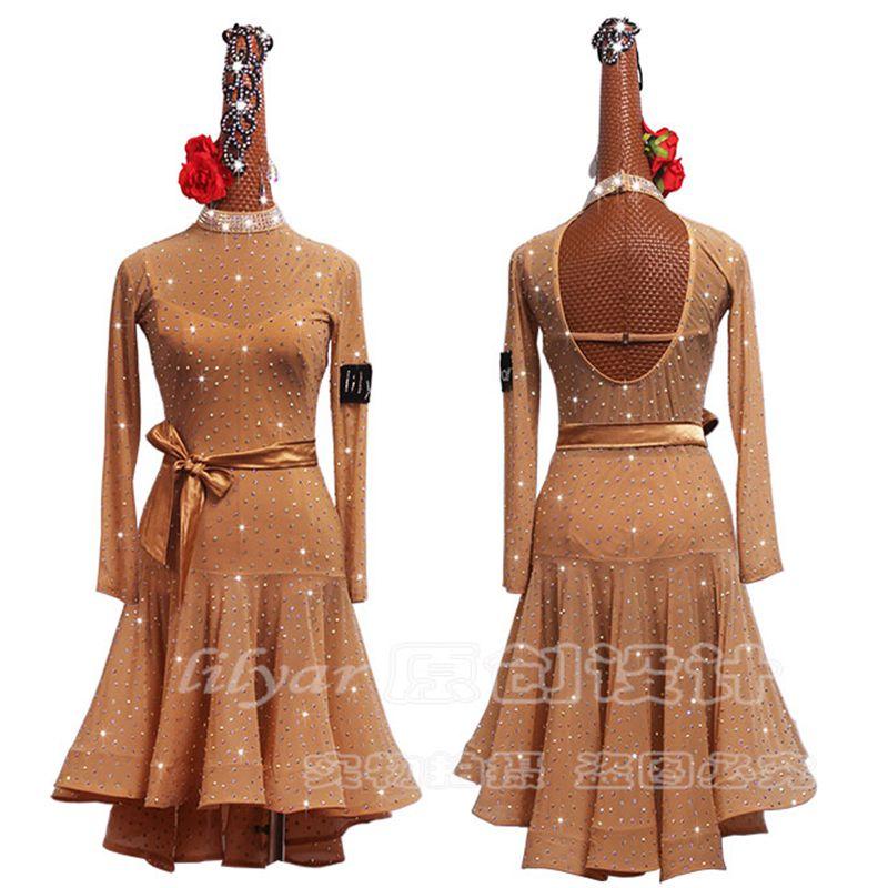 

Sparkly Latin Dance Dress Women Full Rhinestones Dress Rumba Lady Performance Latin Competition Dresses Stage Dance Costume, Only dress