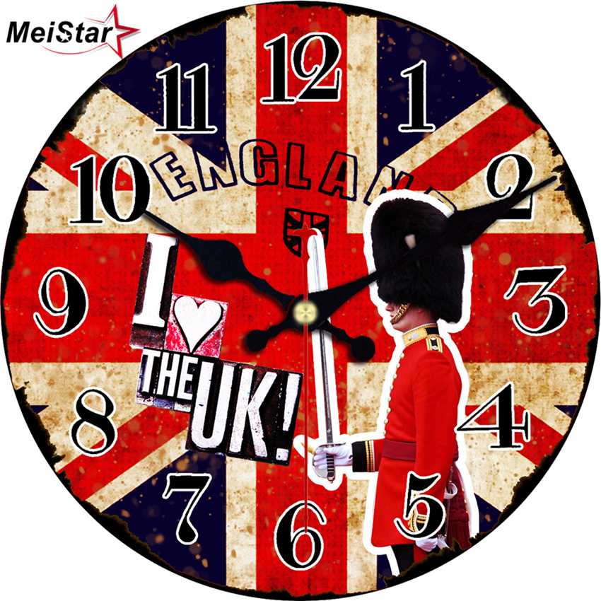 

Wooden Wall Clock London British Flag Large Wall Clocks Vintage Retro London Street Old Car Silent Round Clock 6 Inch