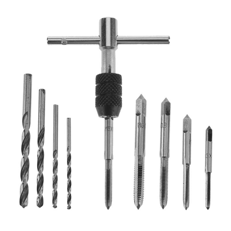 

9pcs Hand Screw Tap Set M3/M4/M5/M6 Reamer+Twist Drill Bits+Wrench Tool E5M1