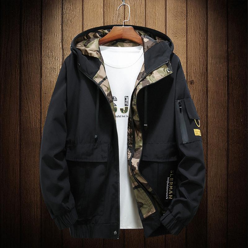 

Men's Autumn Winter Casual Fashion Patchwork Hoodie Pockets Outwear Coat, Black