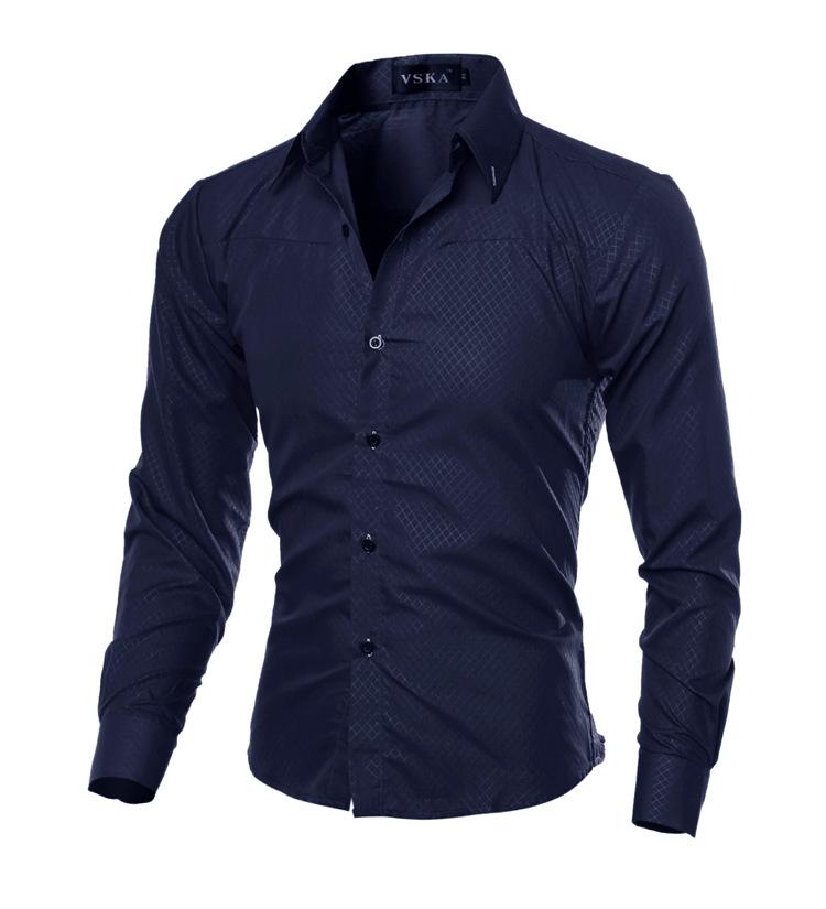 Hommes chemises à manches longues vêtements mâles tops ajustés de couleur pure