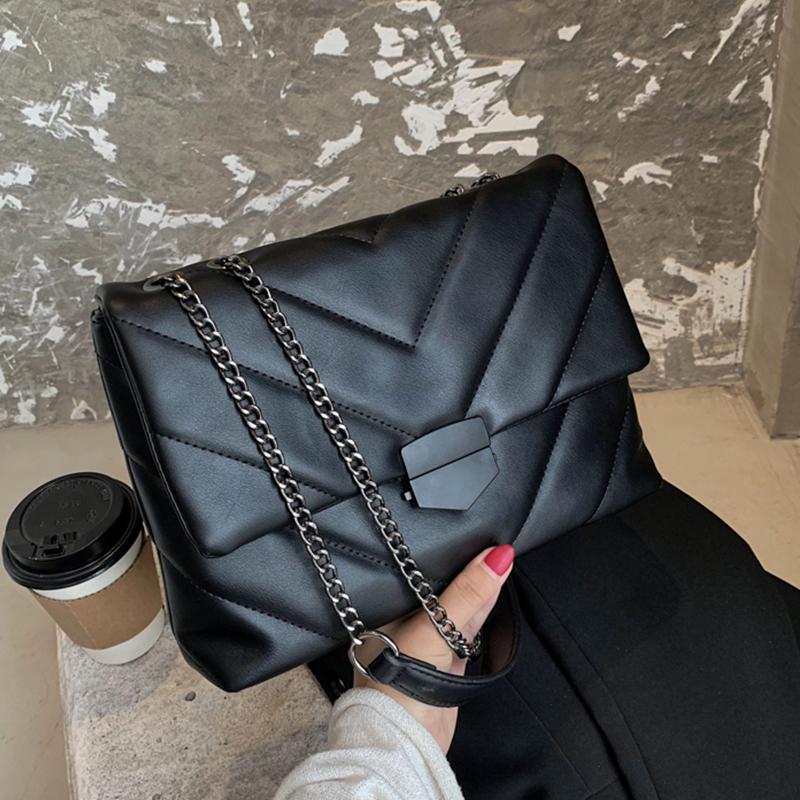 

Fashion V-Embroidery Thread PU Leather Small Shoulder Bags For Women 2021 Winter Hot Women's Crossbody Bag High Quality Hand Bag, Black