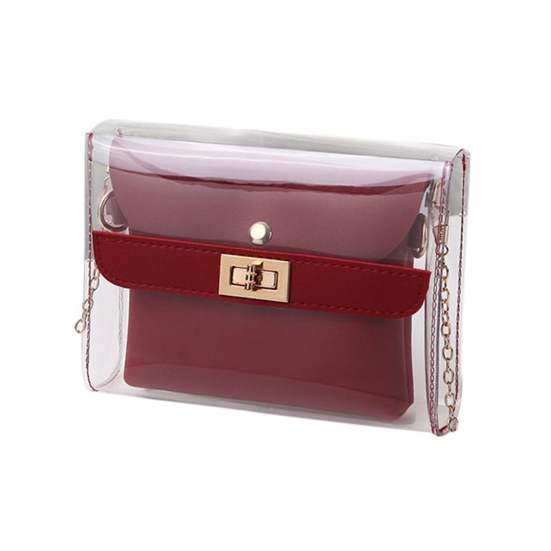 

Casual Pvc Transparent Clear Women Crossbody Bags Shoulder Bag Handbag Jelly Small Phone Bags Pu Card Holder Flap Sac Main, Pink